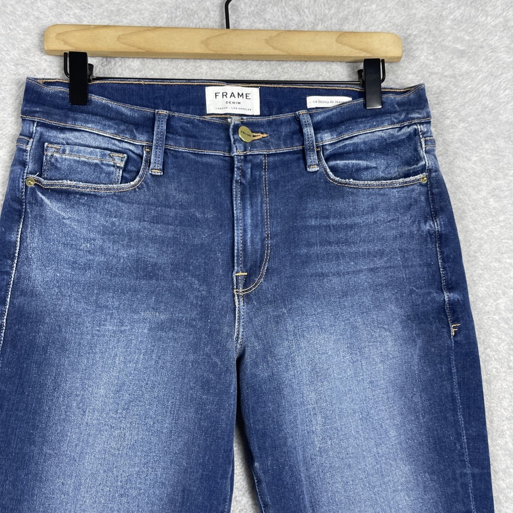 FRAME Le Skinny de Jeanne Fringe Hem Jeans Womens 31 Ripped Distressed Grunge - Picture 3 of 14